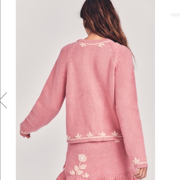 Gorgeous LoveShackFancy cardigan knit sweater with embroidery! Barbie trend 💗 - Picture 4 of 14